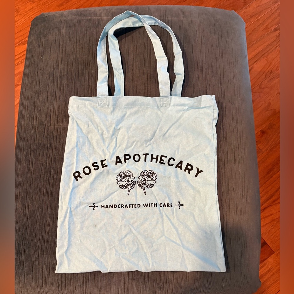 Rose Apothecary light blue tote bag